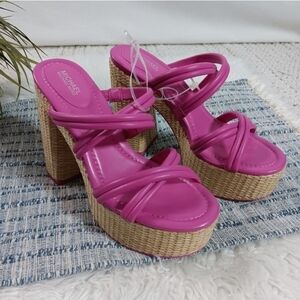 NWT Michael Kors Strappy Pink Corrine Platform Sandals, Size 6.5